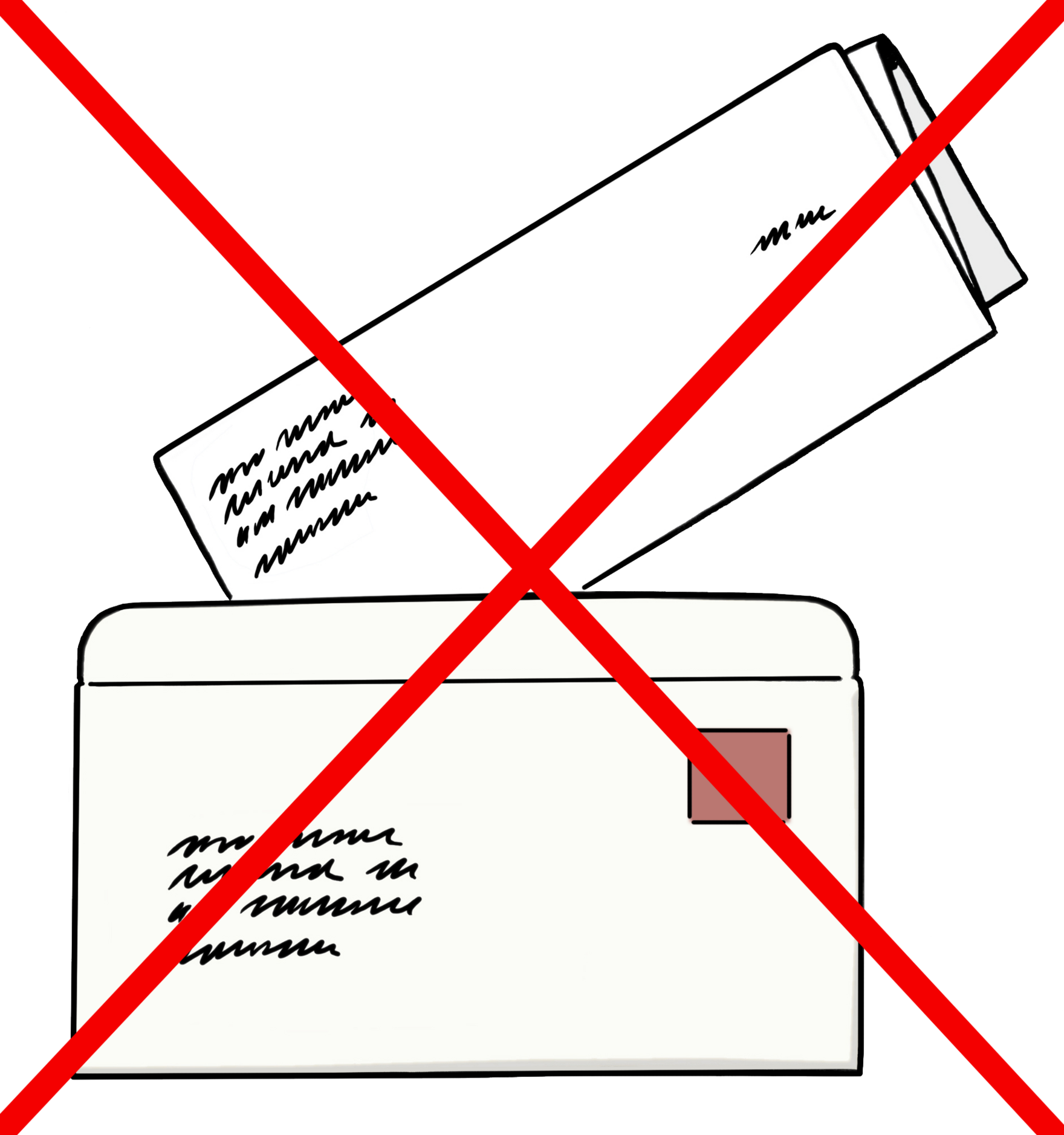 Grafik: Briefumschlag mit Brief, beides durchgestrichen