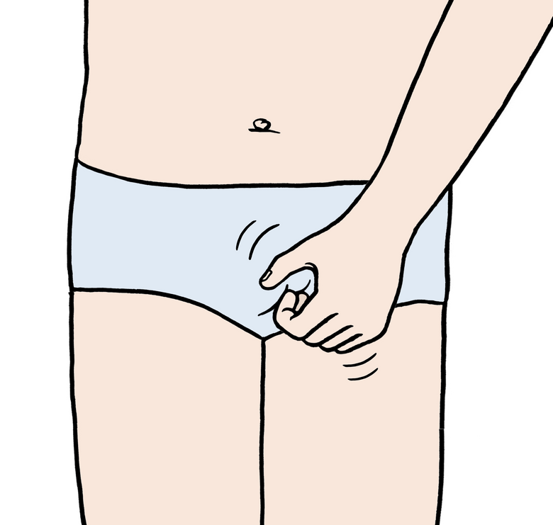 Grafik: Person juckt sich im Schritt
