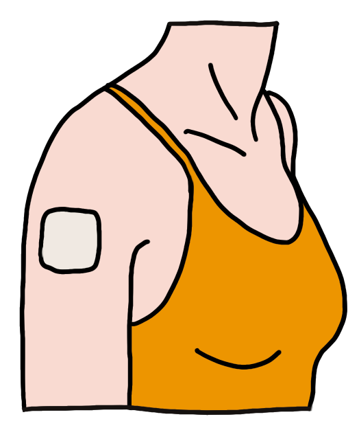Grafik: Darstellung einer Frau mit Hormonpflaster am Arm
