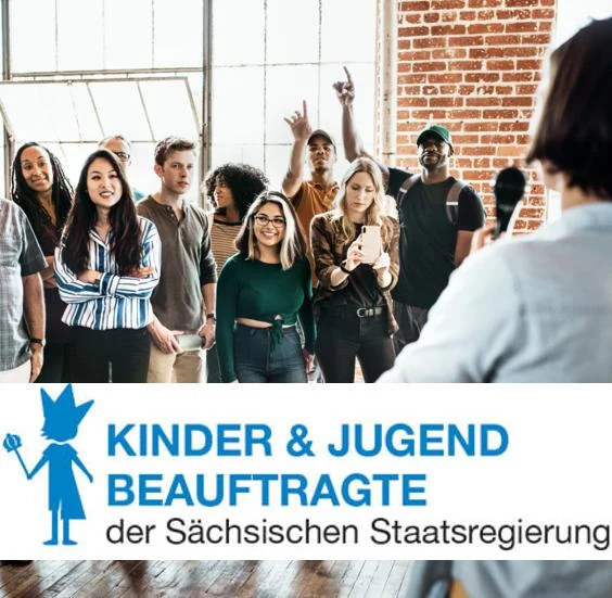 junge Menschen Fotografieren, quer Balken mit dem Logen der Kinder- und Jugendbeauftragten