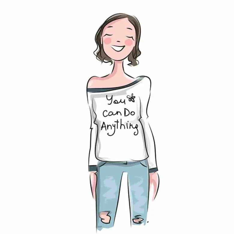 gezeichnetes Mädchen, dass ein T-Shirt trägt, auf dem "you can do anything" steht