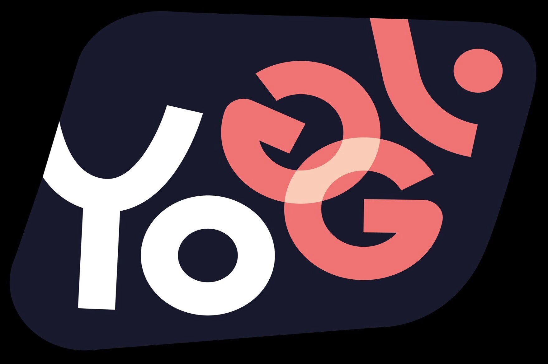 Logo der Jugend-App. Schwarzer Hintergrund mit einem weiss-rosa Schriftzug yoggl