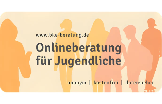 Logo von bke-beratung.de, Onlineberatung für Jugendliche, darunter steht anonym, kostenfrei, datensicher