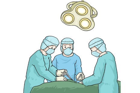 Grafik: 3 Ärzte stehen in einem OP-Saal.