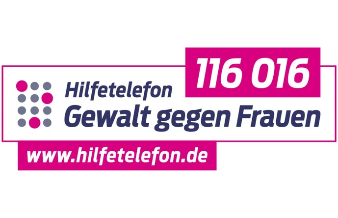 Logo des Hilfetelefons bei Gewalt gegen Frauen. Darüber steht die Telefonnummer 116 016