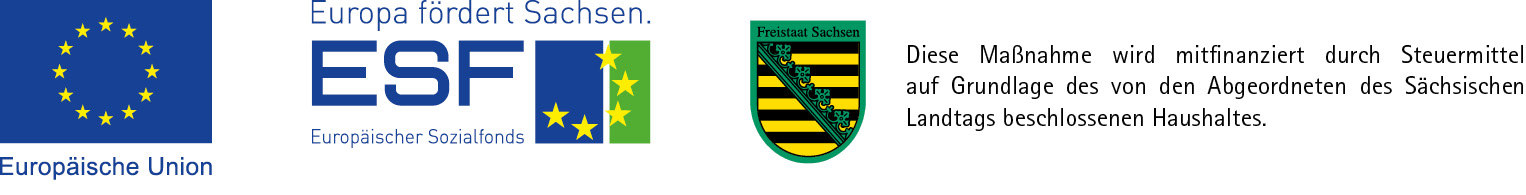 Logo Europäische Union, ESF-Fond und Freistaat Sachsen