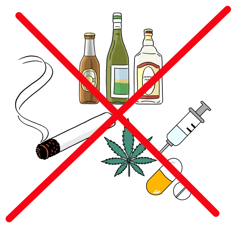 Grafik: Darstellung von Alkohol, Drogen, Zigaretten durchgestrichen