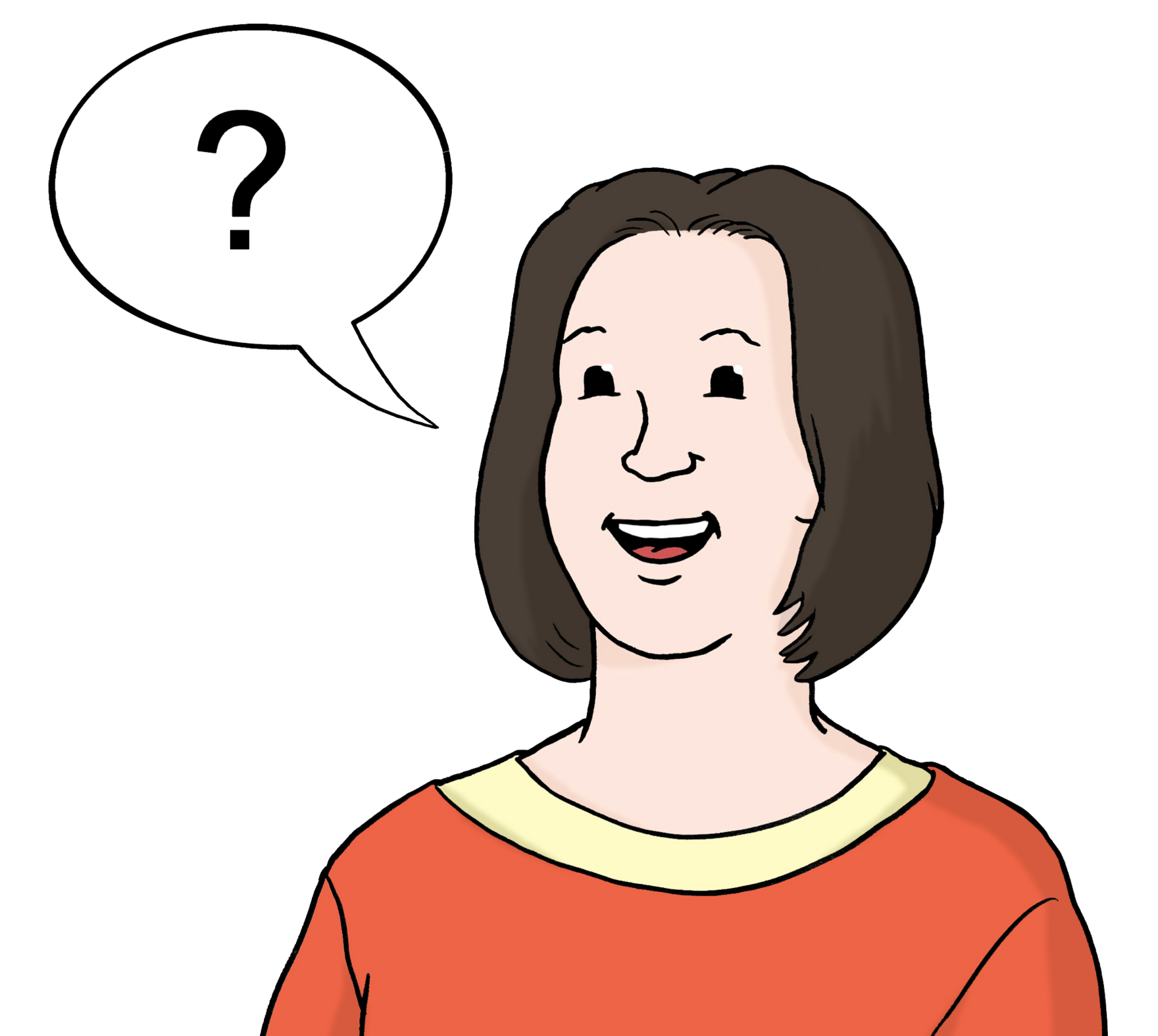 Grafik: Frau mit Sprechblase, in der ein Fragezeichen abgebildet ist