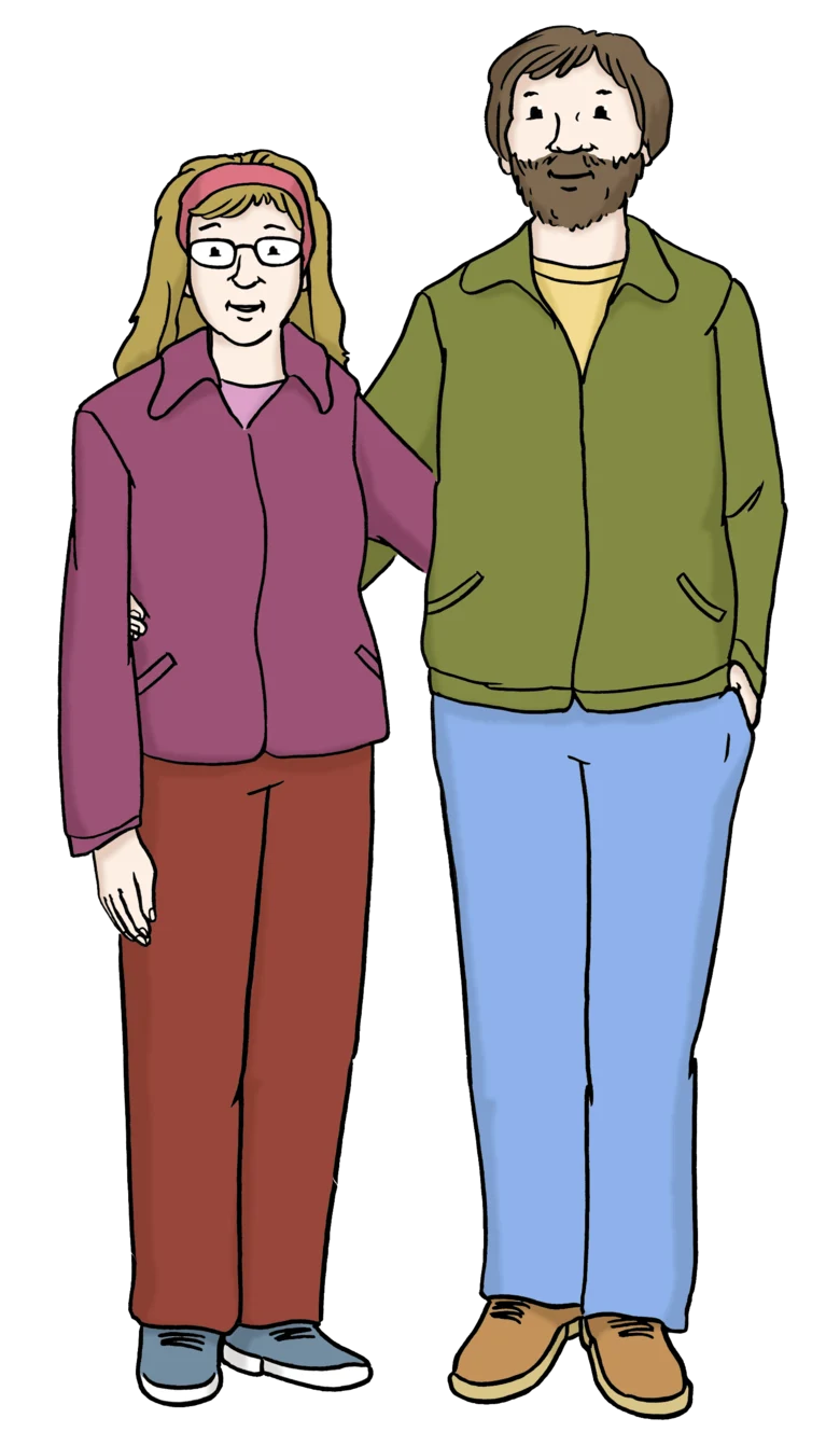 Grafik: Mann und Frau stehen Arm in Arm nebeneinander
