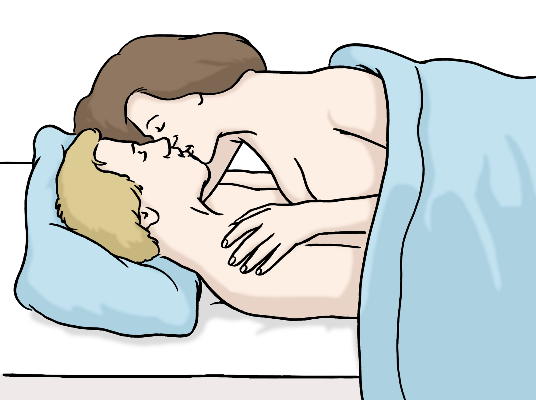 Grafik: Mann und Frau unter einer Bettdecke küssen sich